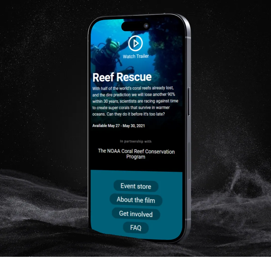 Reef Rescue website on mobile.